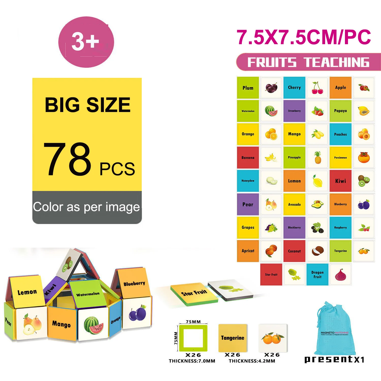 Магнитные блоки когнитивные карточки игрушки буквы животные трафик фрукты Вег.