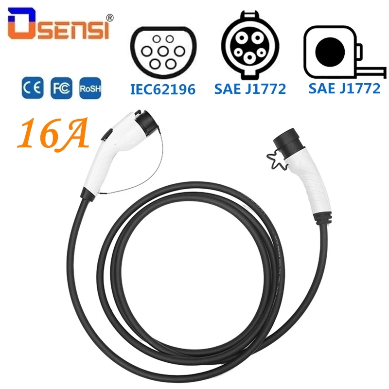 OSENSI тип 1 к Тип 2 16A EV зарядное устройство 5 м кабель SAE J1772 IEC 62196 разъем для