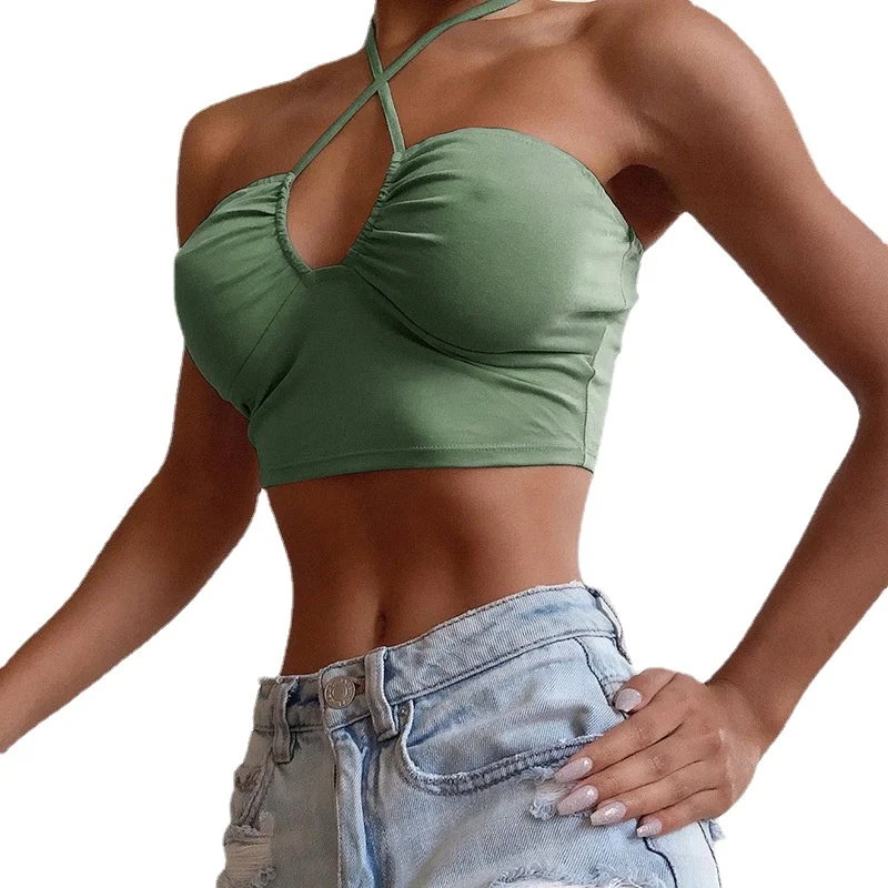 

Sexy Bandage Halter Neck Camis Tops Solid Club Wear Women Backless Slim Crop Tops Shirts Spaghetti Strap Bottoming Camisole