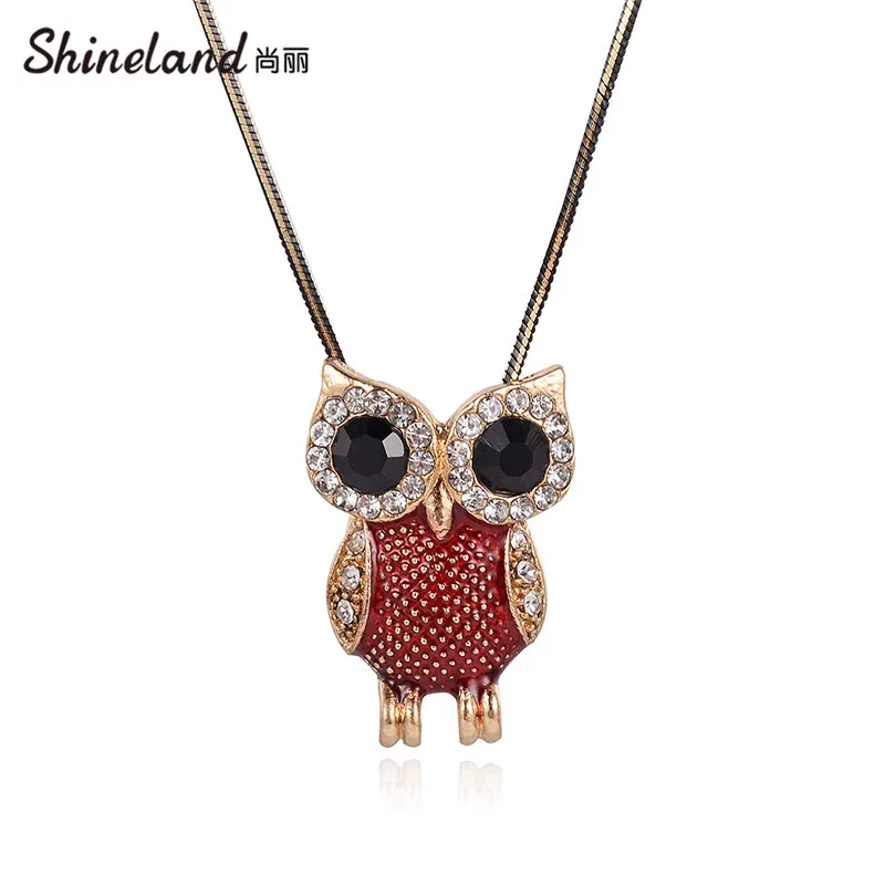 

Shineland 2021 Fashion Cute Smal Owl Crystal Tree Necklaces & Pendants For Women Sweater Chain New Trendy Jewelry Gift Wholesale