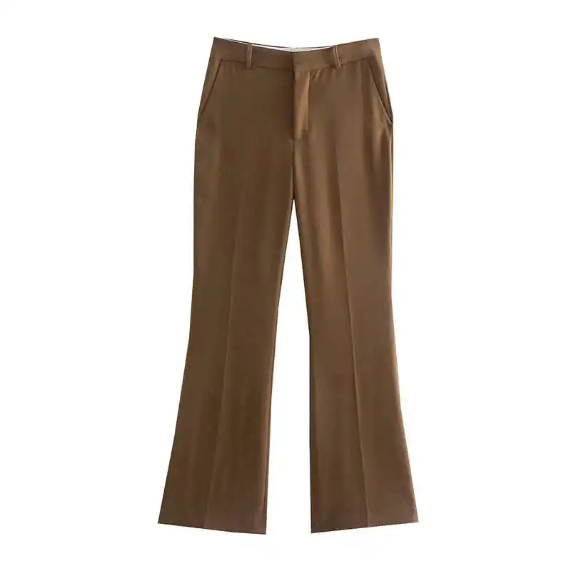 

ZXQJ женские коричневые длинные брюки 2022 весенние модные офисные женские узкие Костюмные брюки женские элегантные прямые брюки со складками ...