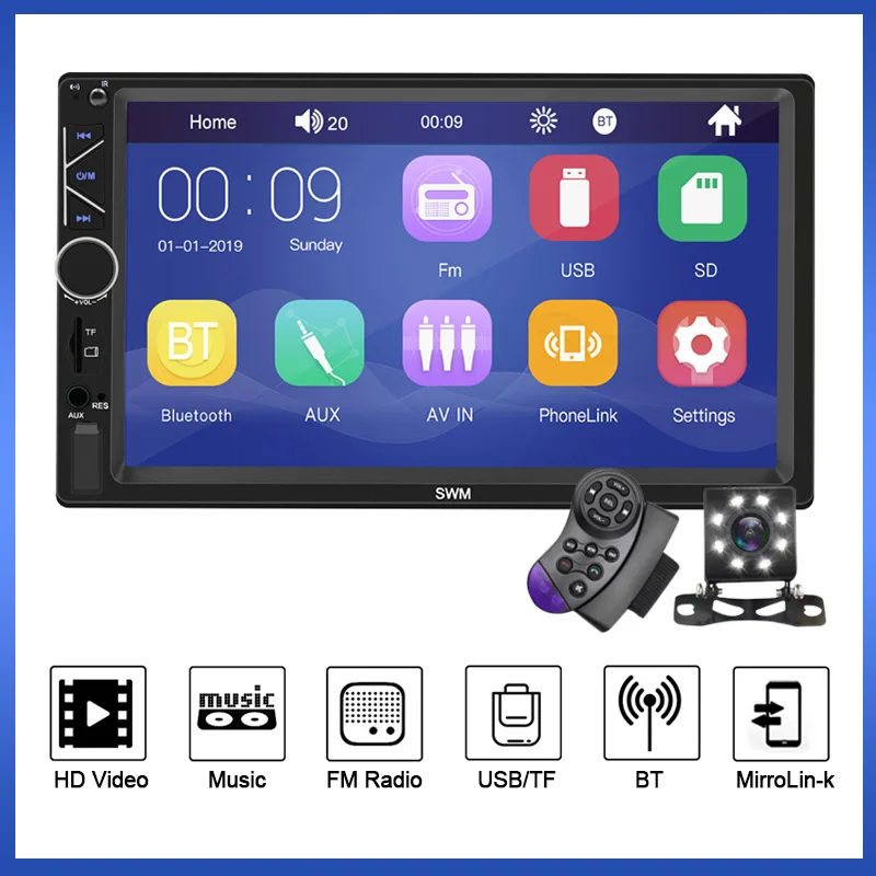 

New A6 Car Radio 7" Touch Screen 2 Din Multimedia Player BT Stereo Audio MP5 Player Autoradio Support USB AUX FM U Disk TF SWC