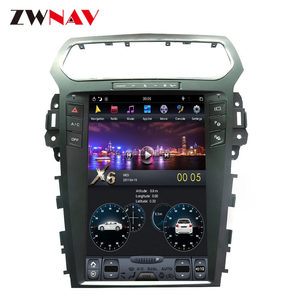 PX6 4GB RAM Tesla style Android 9.0 Car GPS Navigation For Ford Explorer 2011+ Auto A/C head unit multimedia radio tape recorder