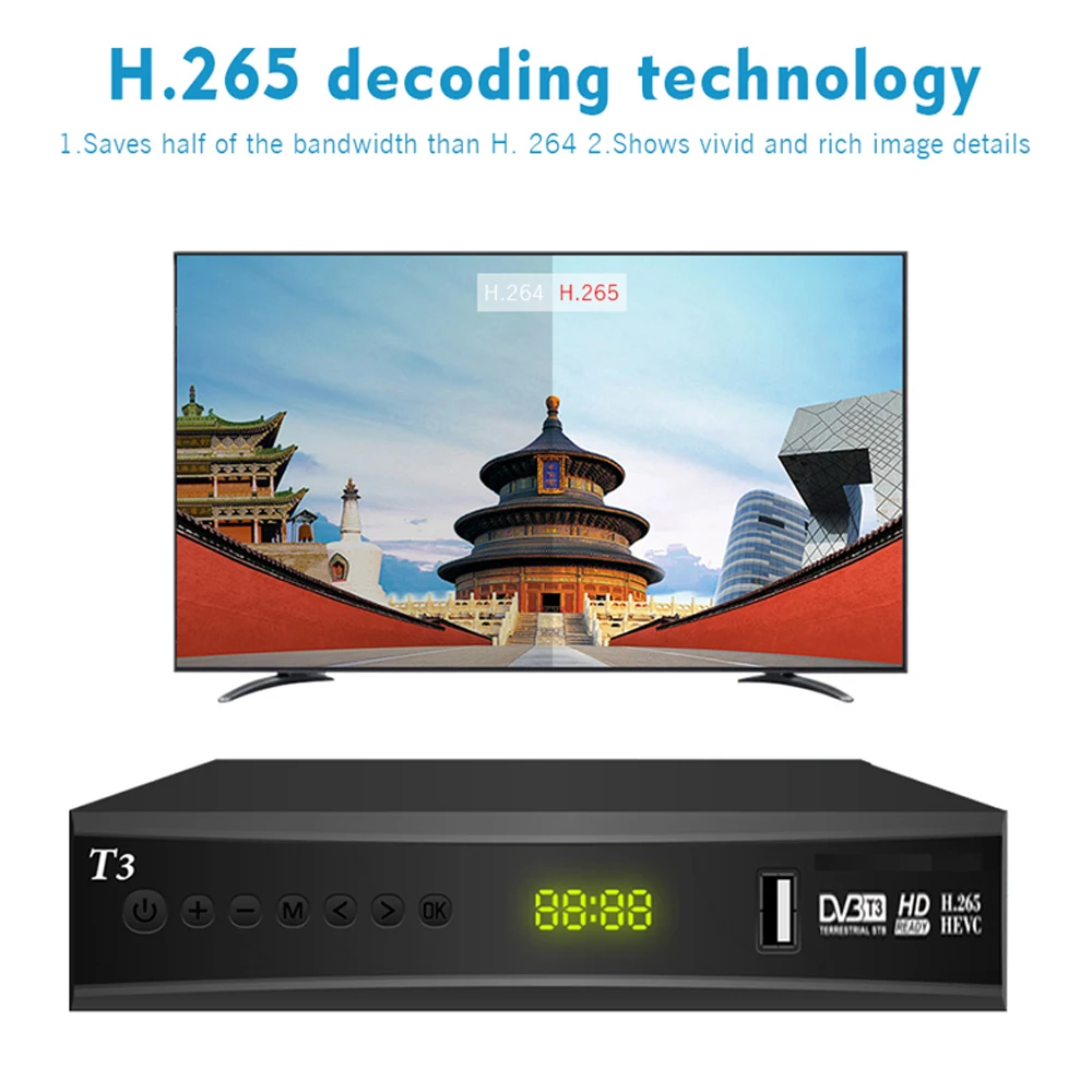 Новейший DVB-T2 цифровой приемник поддерживает H.265/HEVC DVB-T h265 hevc dvb t2 Лидер продаж Европа