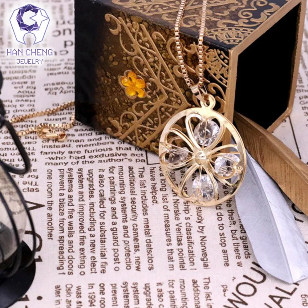 Модное объемное массивное ожерелье с клевером Женская Длинная цепочка из золота