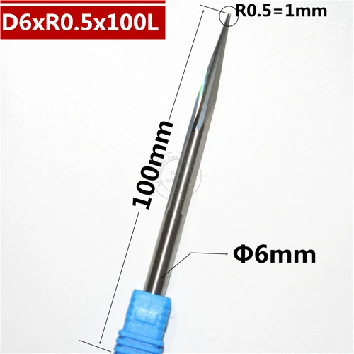 6 мм shank-1PCS, ЧПУ карбида вольфрама Концевая фреза, деревообрабатывающие вставки фрезы, конические сферические концевые фрезы, глубокий рельеф, pvcMDF - Длина режущей кромки: D6xR0.5x100L