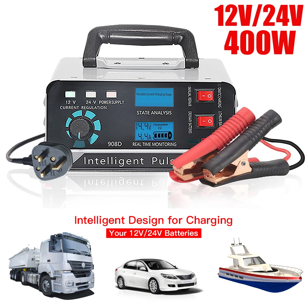 12v24v car smart battery charger automotive battery charger maintainer trickle charger for car truck boat motorcycle rv 400w free global shipping