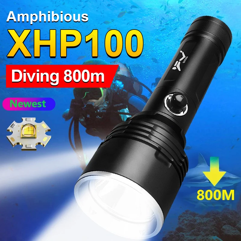 Профессиональный светодиодный фонарик для дайвинга XHP100 мощный перезаряжаемый