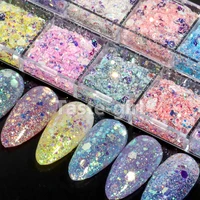 12 gridsset nail supplies round hexagon holographic glitter nail art decorations decals meramid sequines nails accessories set