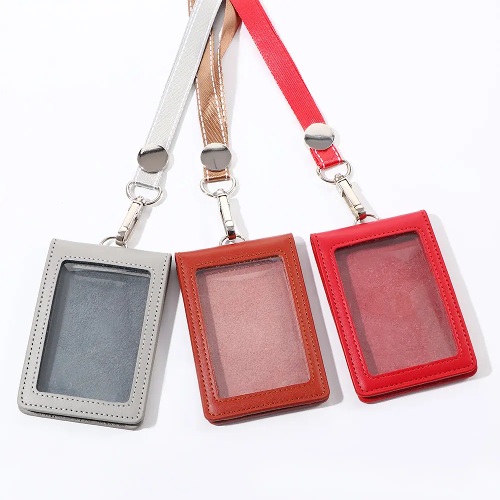 

Retractable Lanyards ID Badge Holder Leather Bus Pass Case Cover Bank Credit Card Holder Multifunctional Waterproof