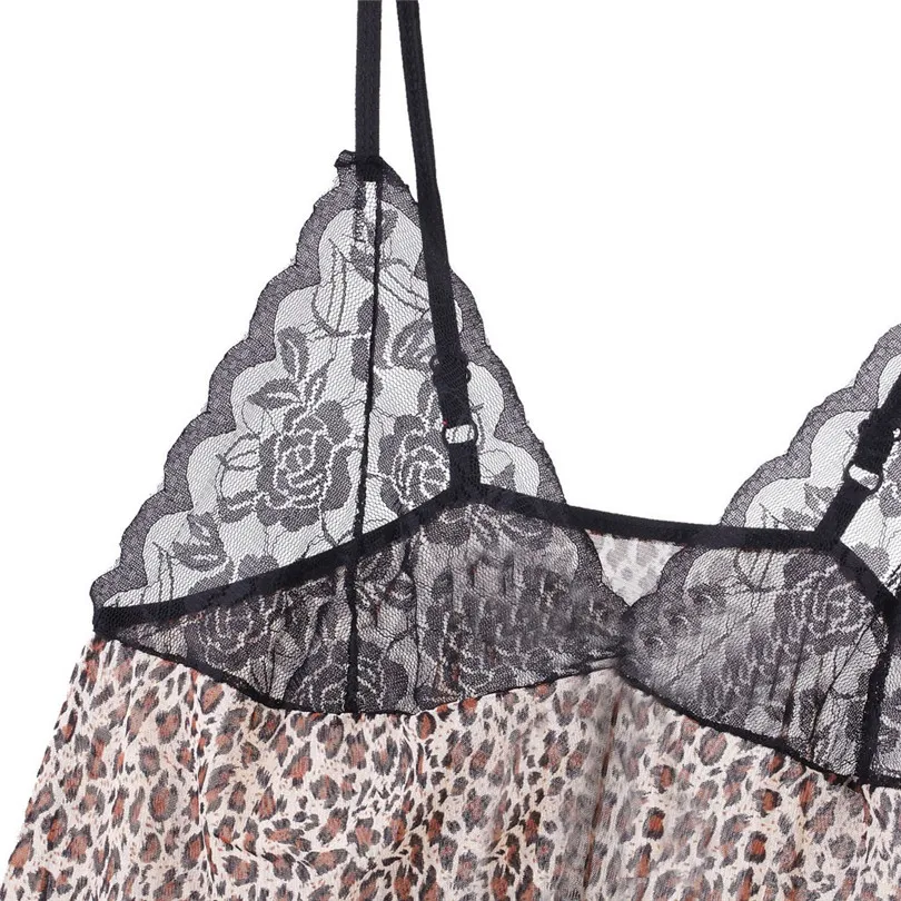 Леопардовая шелковая ночная рубашка сексуальное нижнее белье кружевное женское