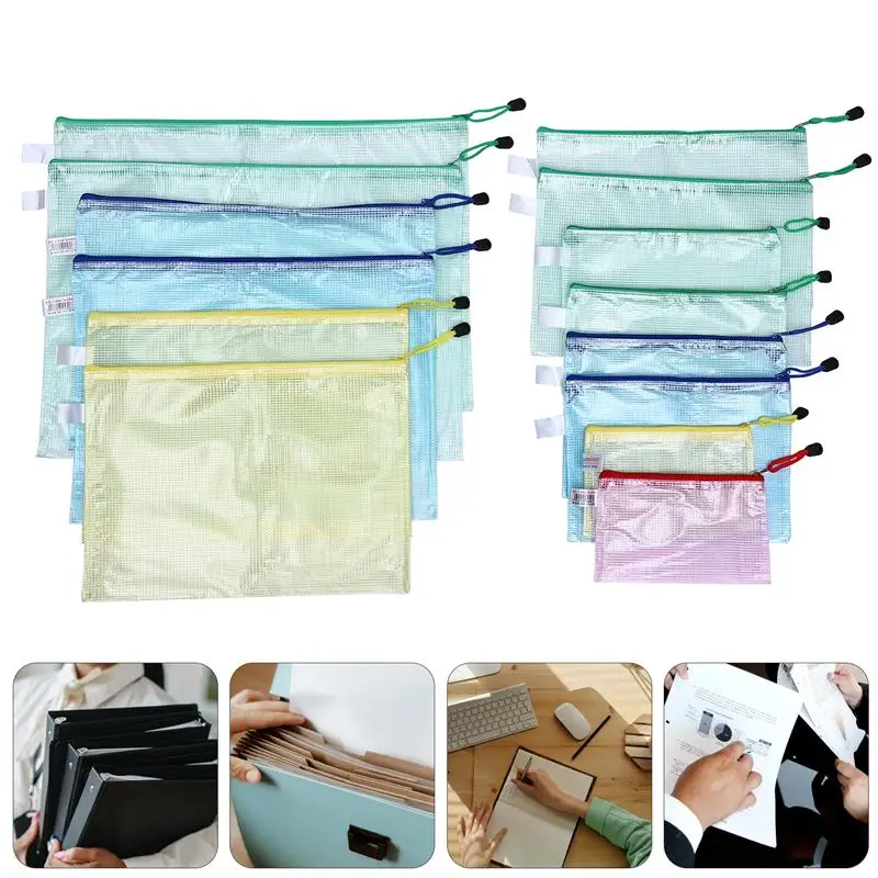 

14pcs Waterproof Zipper Pouch Pen File Document Organizer Folders Pockets Bags