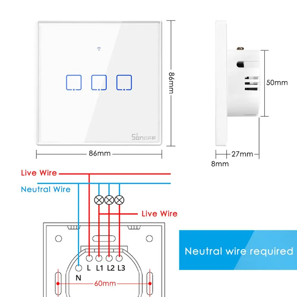 

SONOFF Wifi Smart Touch Light Switch T2 T3 EU T1 UK Ewelink App / 433 RF / Voice Control Light Switch Support Alexa Google Home