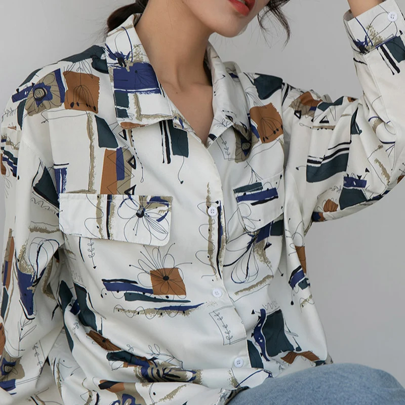 Элегантные женские блузки большого размера BGTEEVER с принтом граффити корейские