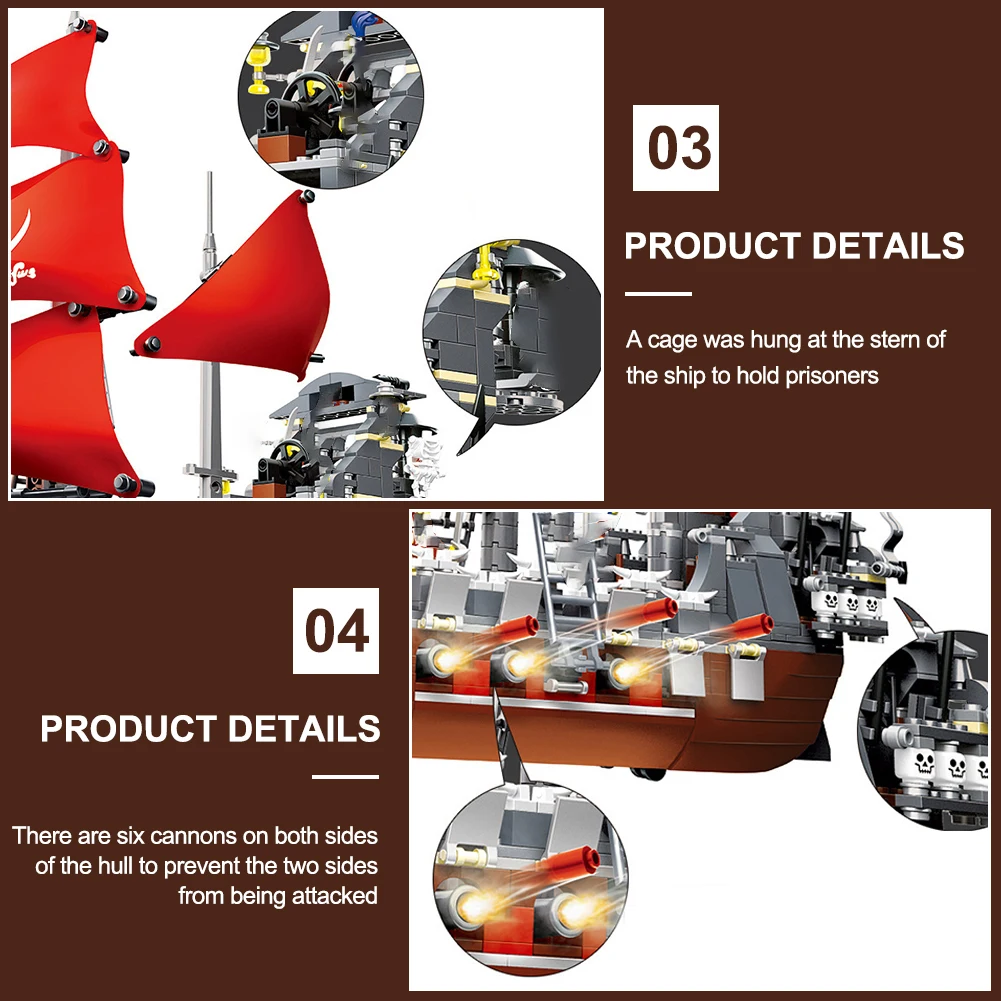 

BZDA Black Beard Pirate Ship Building Blocks Creative Pirate Ship Model DIY Ship Warship Bricks Toys For Boys Birthday Gifts