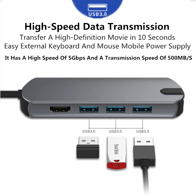 USB концентратор 3,0 с адаптером питания SD TF карта HDMI ридер RJ45 Ethernet PD зарядное устройство USB-C type-C мульти концентратор для Mackbook Pro
