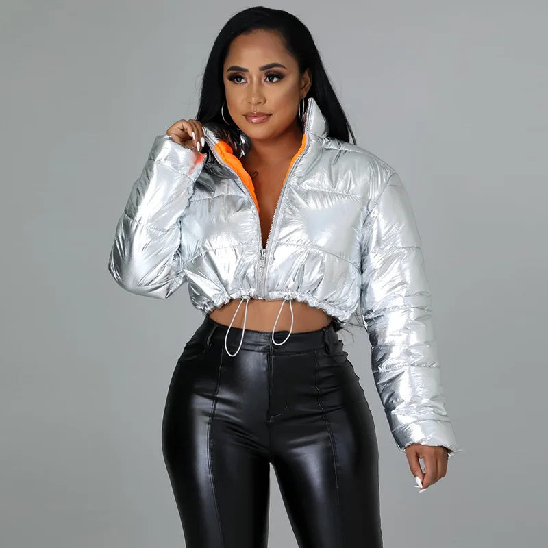 

Women's loose large Oversized coat 5XL , new warm and shiny stand-up collar short bread jacket down padded jacket