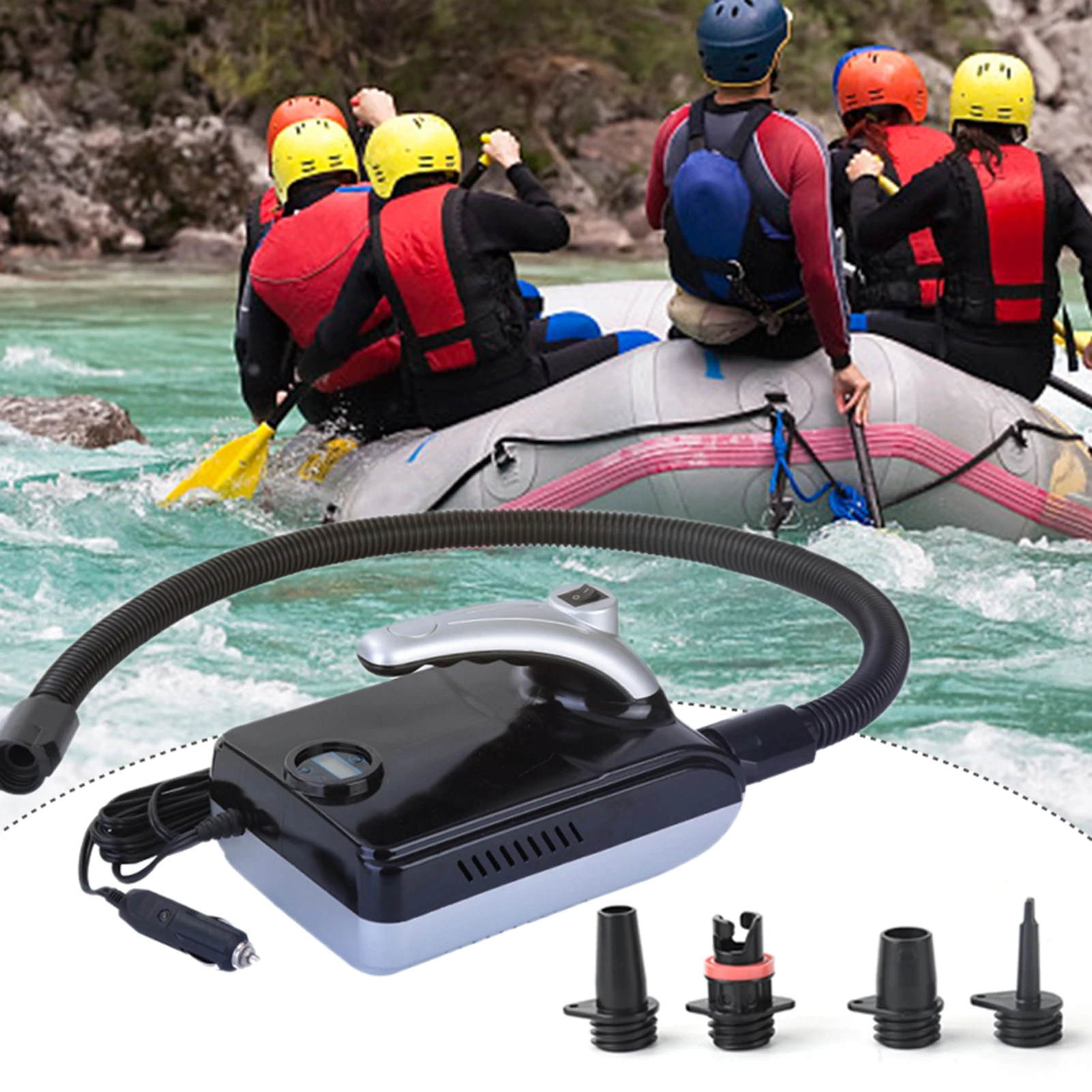 

Kayak Electric Air Pump 12V Quick Air Inflator with Digital Display For Inflatable Stand Up Paddle Board Boat Electric Equipment