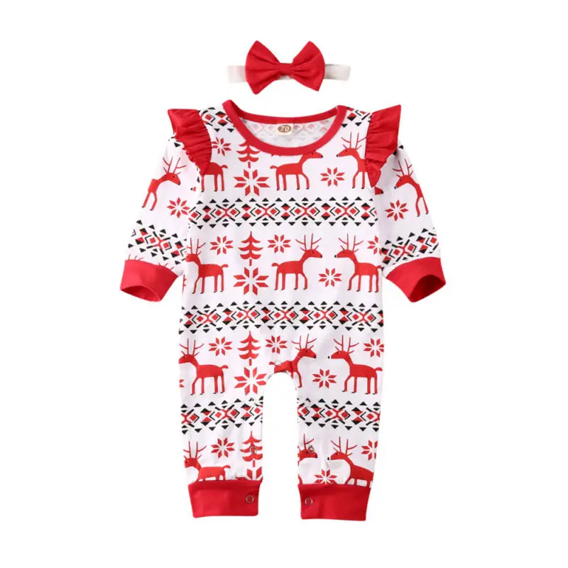 

Baby Romper My 1st Christmas Baby Girl Plaids Deer Print Long Sleeve Romper Jumpsuit Xmas Clothes Set Size 0-24M