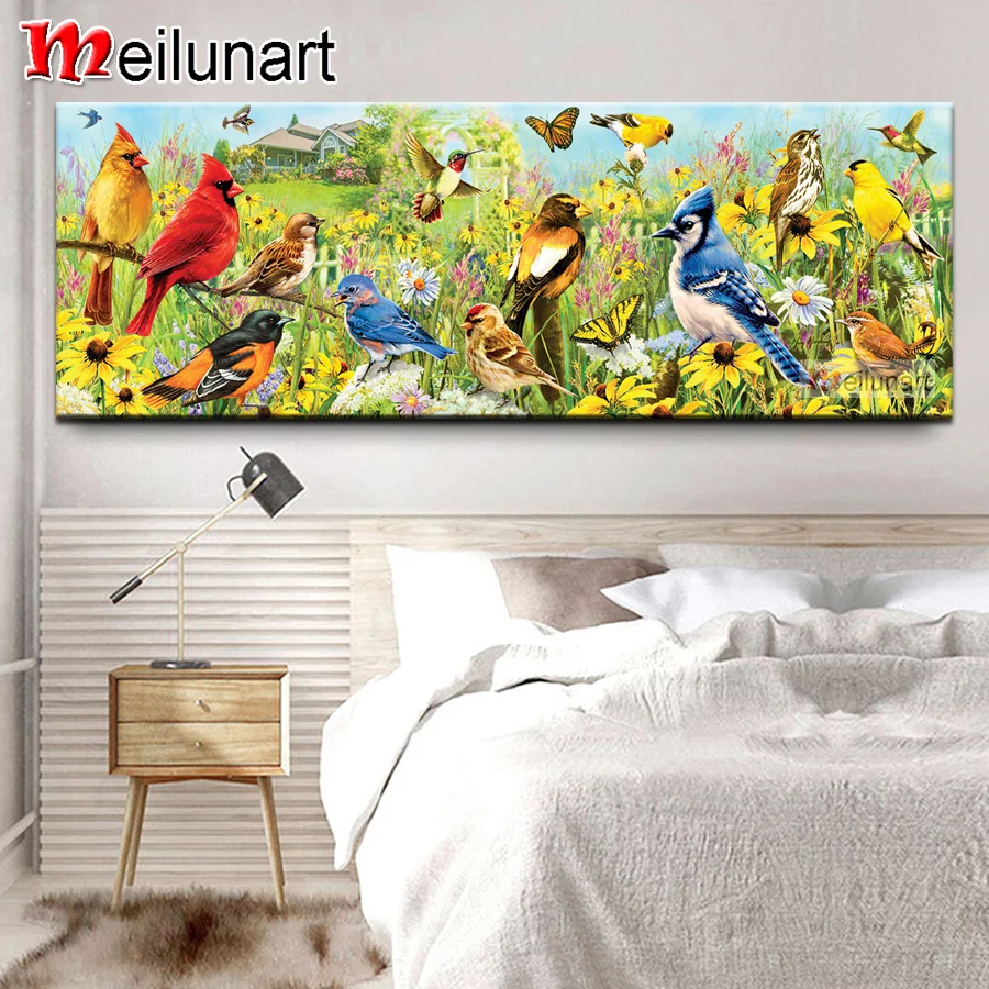 

Алмазная 5d картина с цветами и птицами, большие квадратные круглые украшения «сделай сам», бриллиантовая вышивка украшения для дома в виде ...