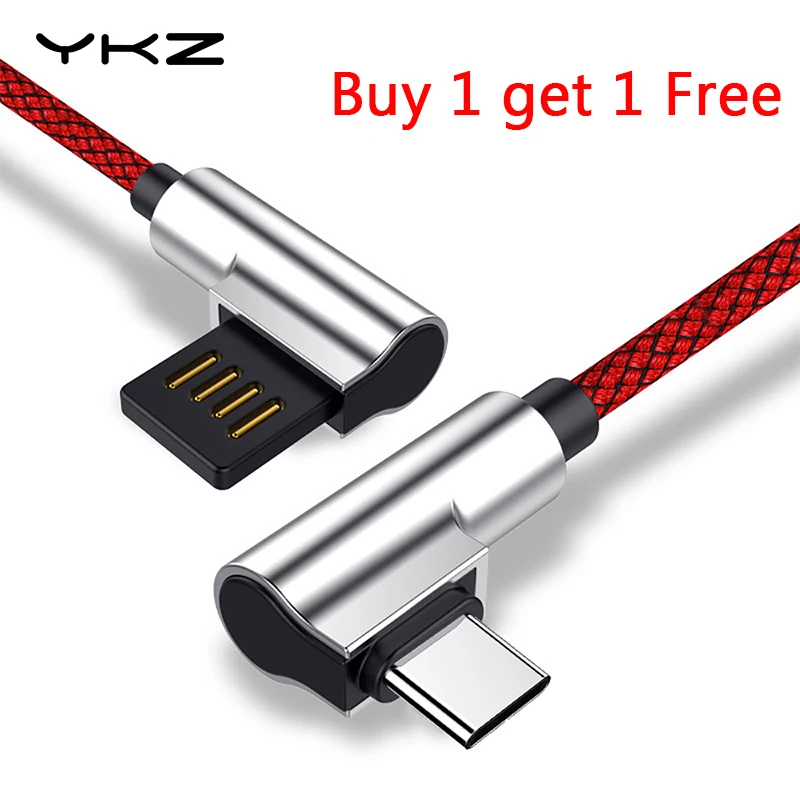 YKZ 90 градусов usb type C кабель Быстрая зарядка USB-C двойной изгиб type-C провод для Xiaomi Mi9
