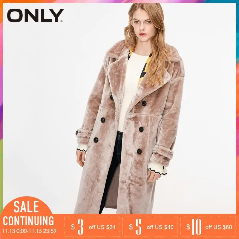 Только зимнее женское двубортное пальто средней длины из искусственного меха