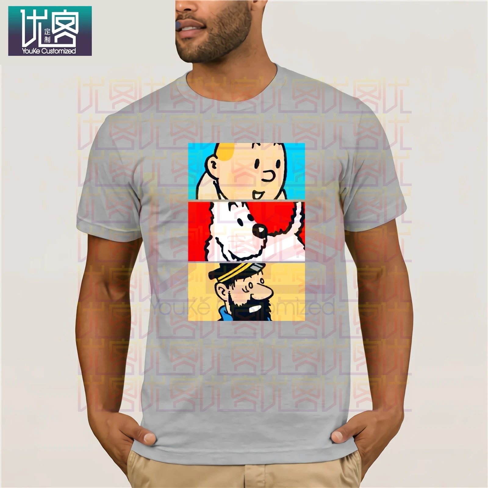 Tintin Milou Haddock The Adventures Of T-Shirt For Men Cotton Awesome Tee Short Sleeve Clothing Amazing | Мужская одежда