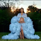 Очень пышная небесно-голубого цвета, тюль, платья для будущих мам, 2021 свадебное платье многоуровневые оборки фатиновые платья для выпускного вечера одежда с длинным рукавом Baby Shower платья Vestido