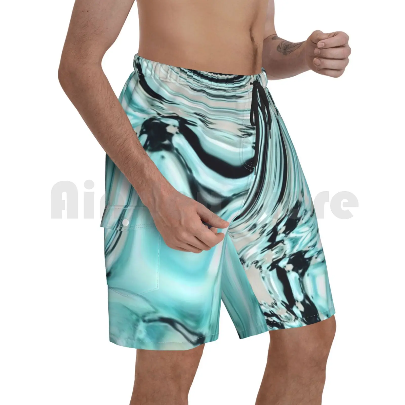 

Пляжные шорты с абстрактным мраморным узором, бирюзовые, голубые, мраморные шорты