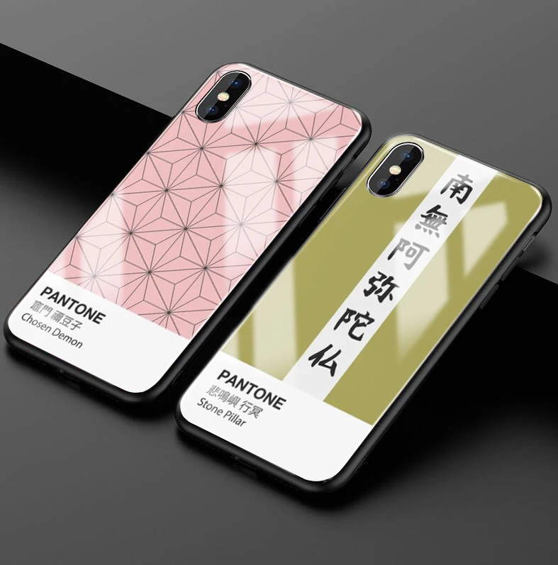 Kamado Nezuko Kimetsu no Yaiba Demon Slayer Pantone Black glass Phone Case For iphone 6/6s 7 7Plus X, XS i11 i11pro