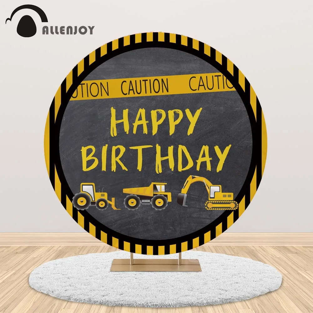 

Allenjoy с днем рождения, строительный круглый фон, круглая задняя крышка, украшение для вечеринки, грузовик, детский душ