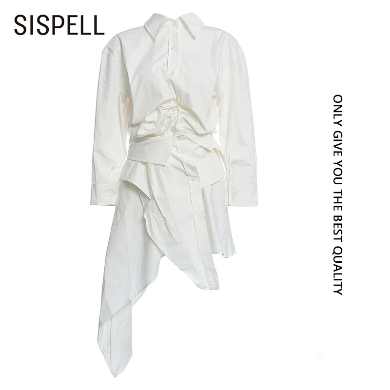 

SISPELL Patchwork Ruffle Dresses For Female Lapel Collar Long Sleeve High Waist Slimming Ruched Women's Elegant Dress 2020 Tide