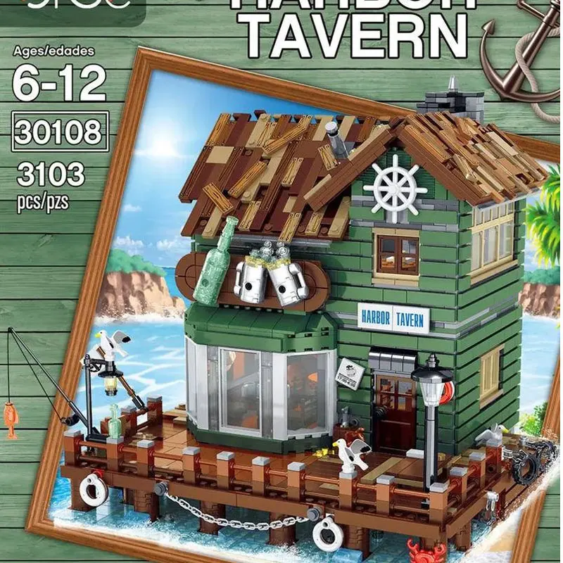 

Экспертная серия для создания гавани, таверны, строительные блоки, кирпичи, 30108 деталей, модели игрушек, старый магазин рыбалки, 3103