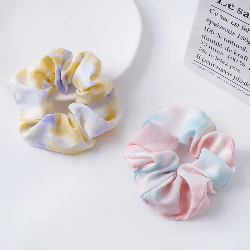 

1Pcs/pack Fashion Flower Leopard Plaid Tie-dye Print Chiffon Satin Elastic Hair Tie Head Band Retro Hair Scrunchies Hair Ropes