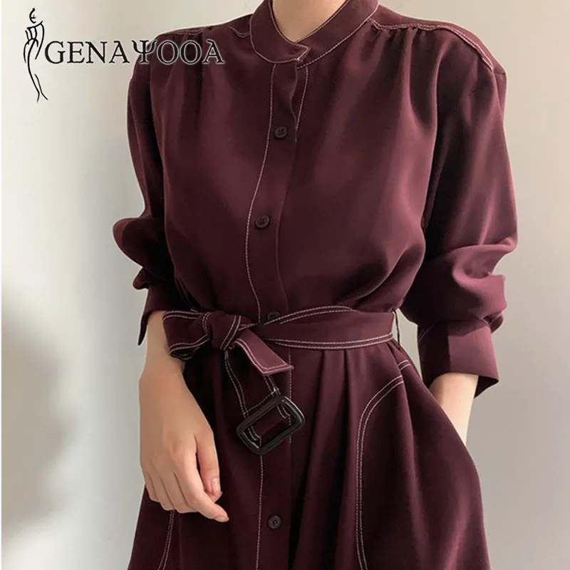 

Genayooa Vintage Dresses Women High Waist Long Sleeve Casual Dress Women Long Office Dress Elegant Maxi Dress Paty Night 2020