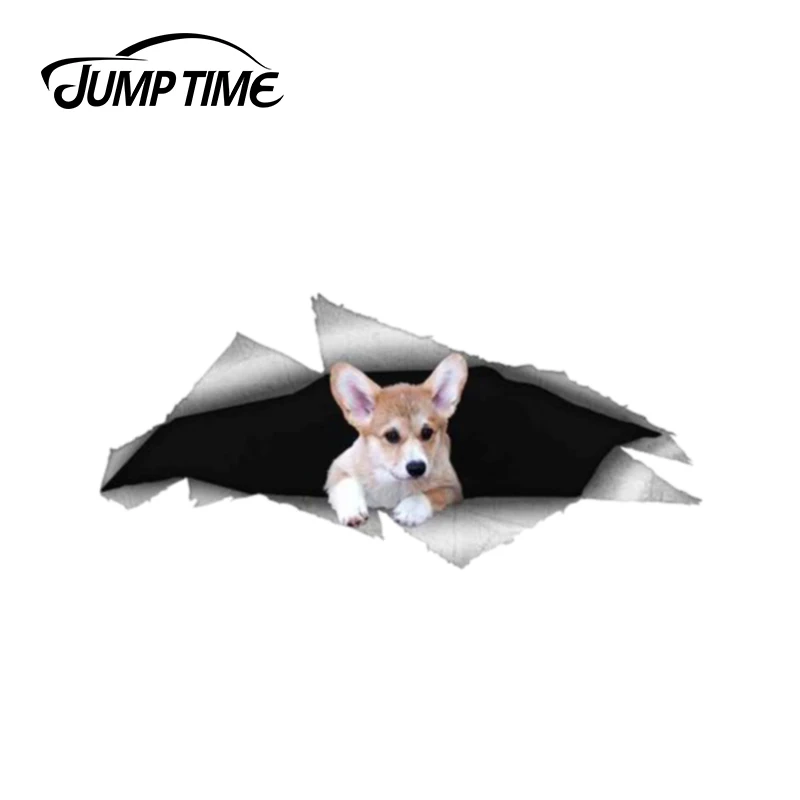 Наклейка для ноутбука 3D графика винила для автомобильного окна бампера Jump Time 13см x 5,8см щенок породы вельш-корги.