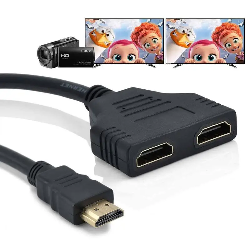 

HDMI-совместимый сплиттер 1 вход штекер на 2 Выход гнездовой порт адаптер конвертер 1080P для игр видео мультимедийных устройств