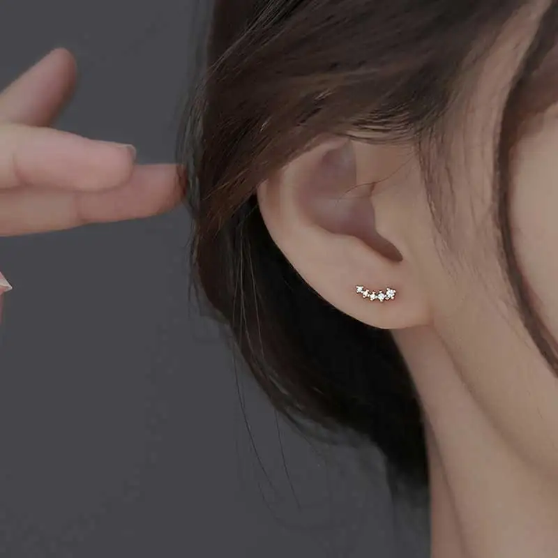 

S925 Silver Stud Earring for Women Row Diamond Earrings