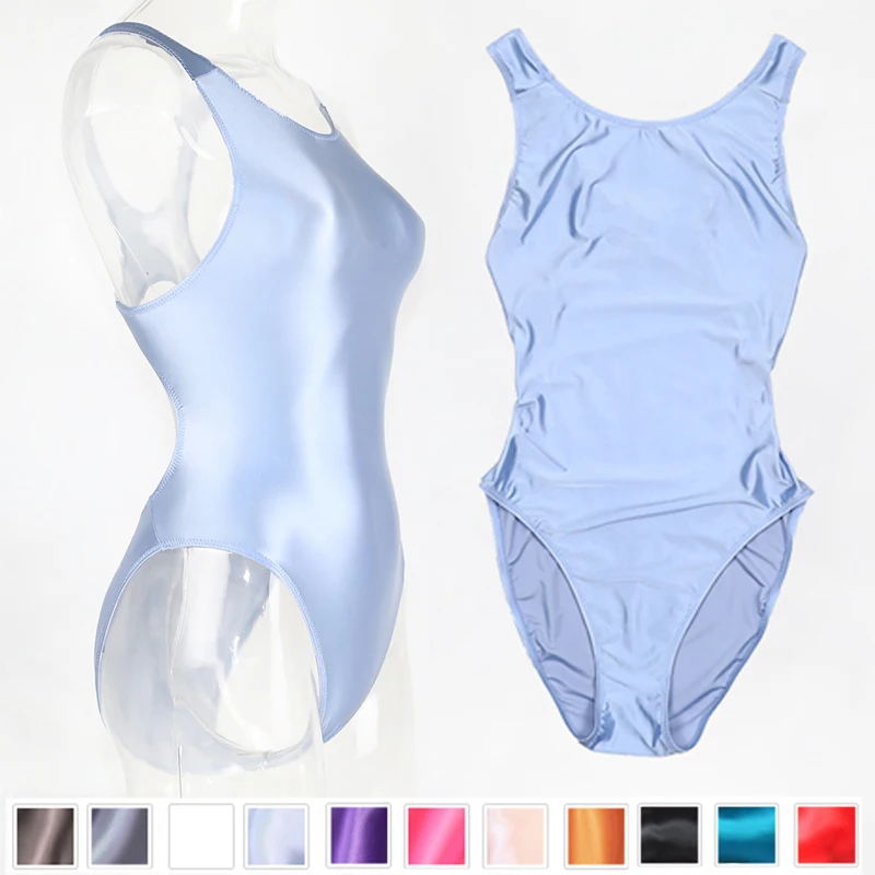 Цельный купальник для женщин масляный глянцевый с высокой вилкой мертвый банк