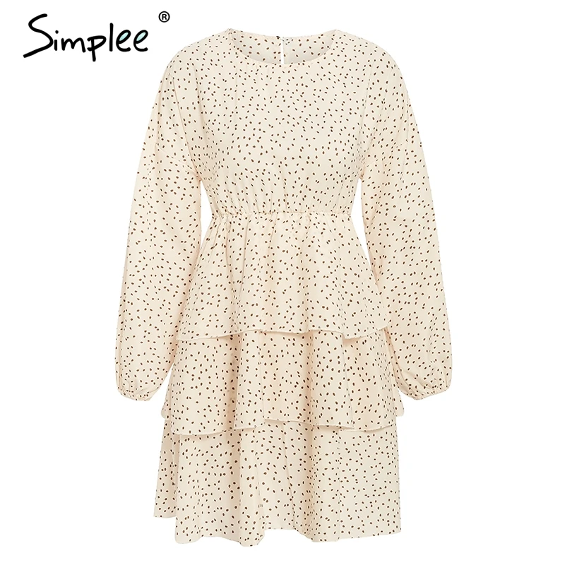 Simplee Dot print chiffon long sleeve women dress A-line ruffled elastic high waist female casual Party club ladies | Женская одежда