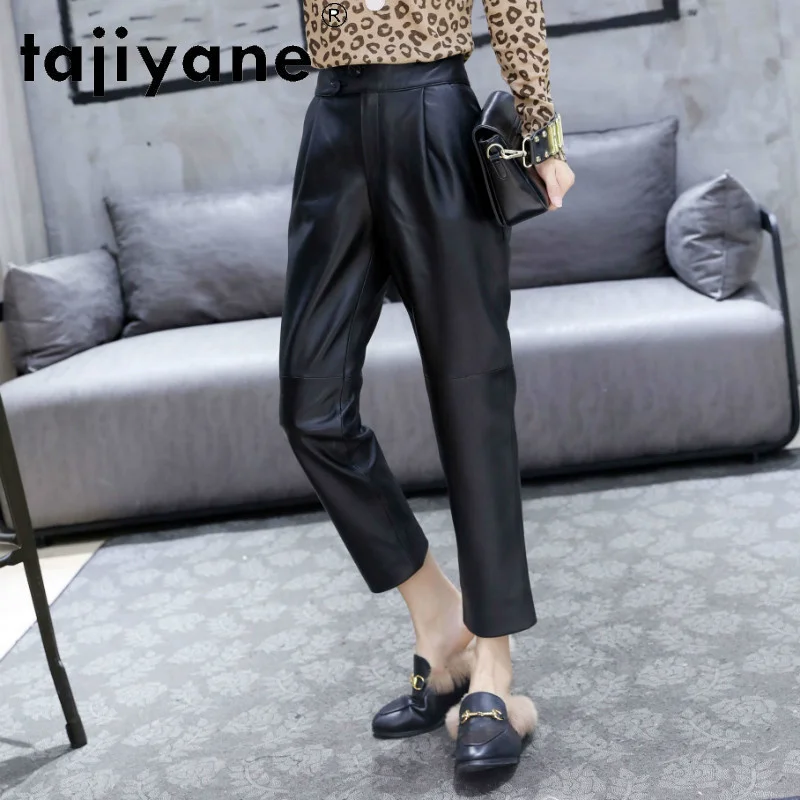 Женские брюки реальные бриджи для женщин из натуральной кожи с высокой талией