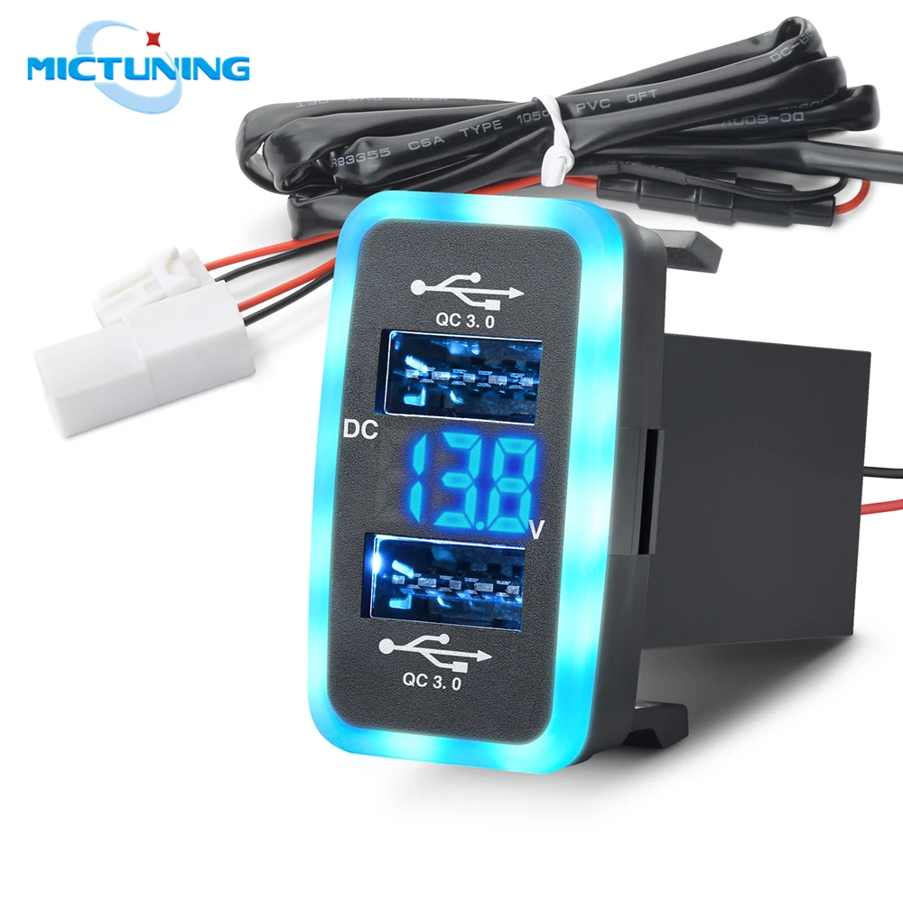 

MICTUNING Upgraded Dual USB Port 6.4A QC3.0 Car Fast Charger with LED Digital Voltmeter Dual-color Light Quick Charge for Toyota