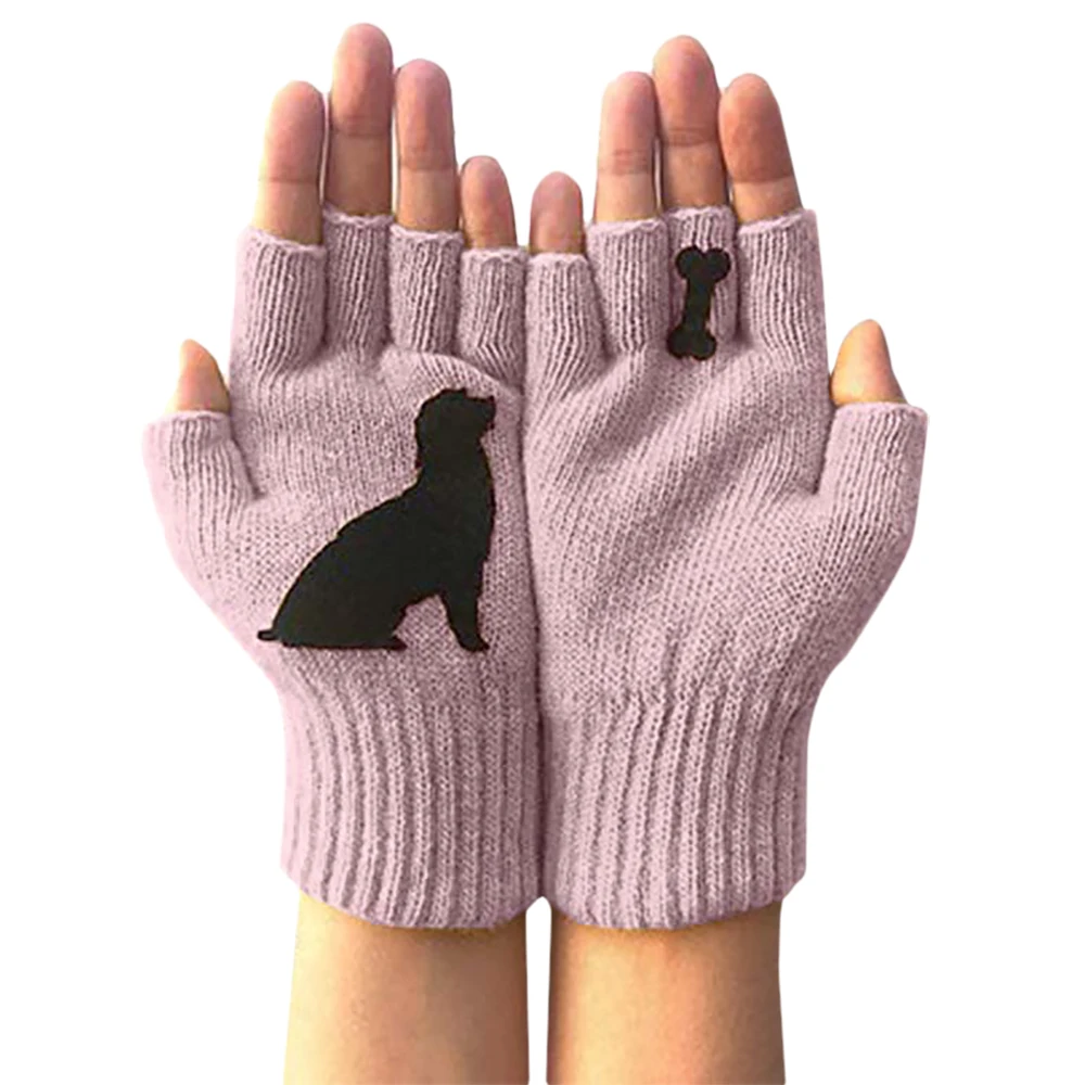 

Fingerless Gloves Women Men Outdoor Winter Warmer Casual Knitted Mittens Unisex Kawaii Lovely Dog Printed Half Finger Gloves