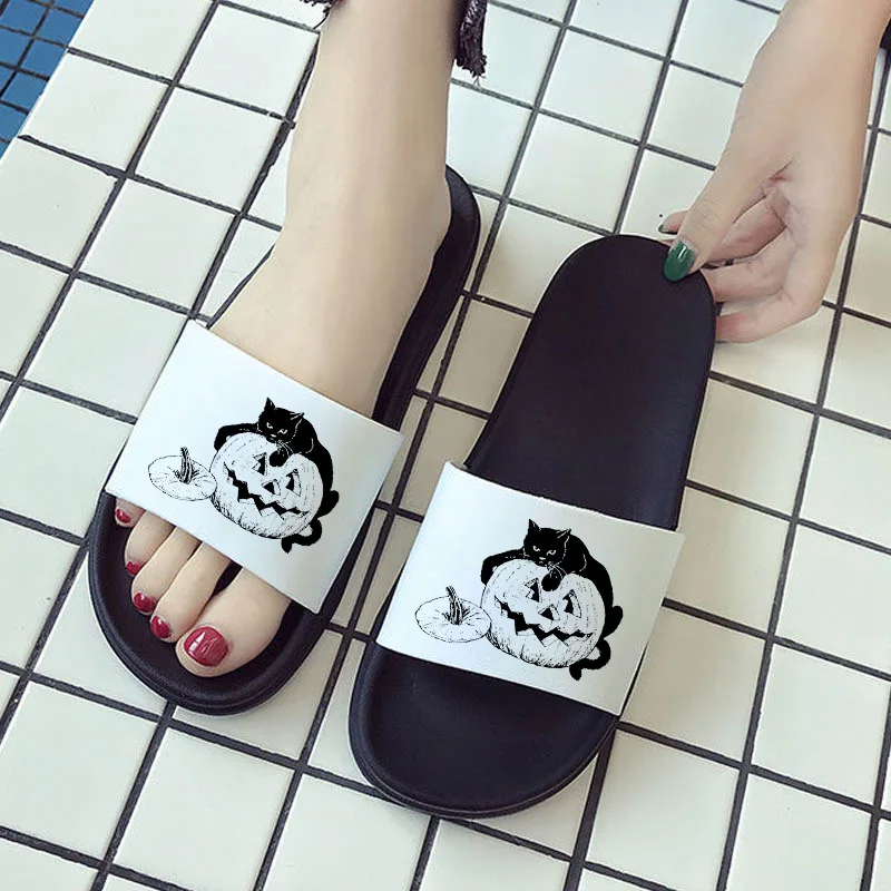 

2021 Summer Slippers Pumpkin Black Cat Cartoon Slippers Home Indoor Slipper Comfort Slippers Casual Flip Flops Lady