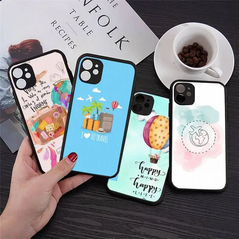 

Travel Cute pattern Phone Case Transparent Matte for iPhone 7 8 11 12 s mini pro X XS XR MAX Plus cover funda