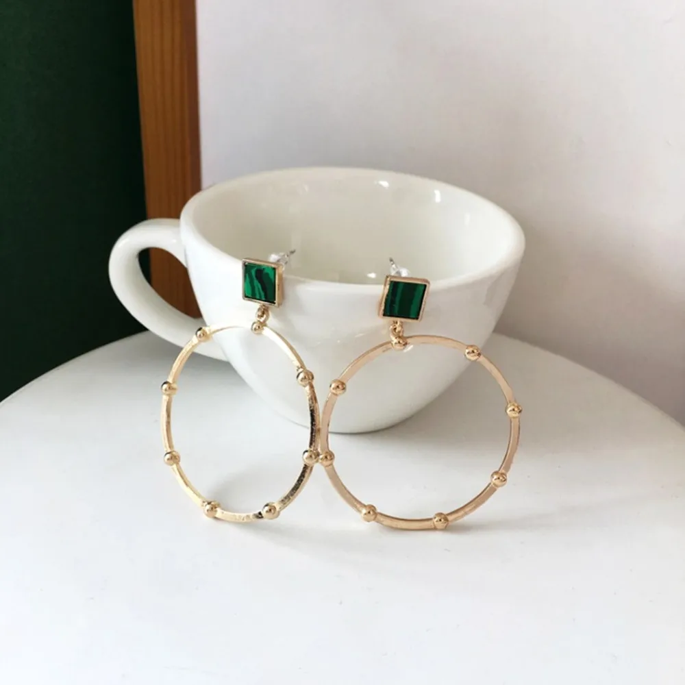 

RUANME Fashion Exaggerated Dozen Circle Earrings Retro Malachite Stud Earrings Female Party Gift