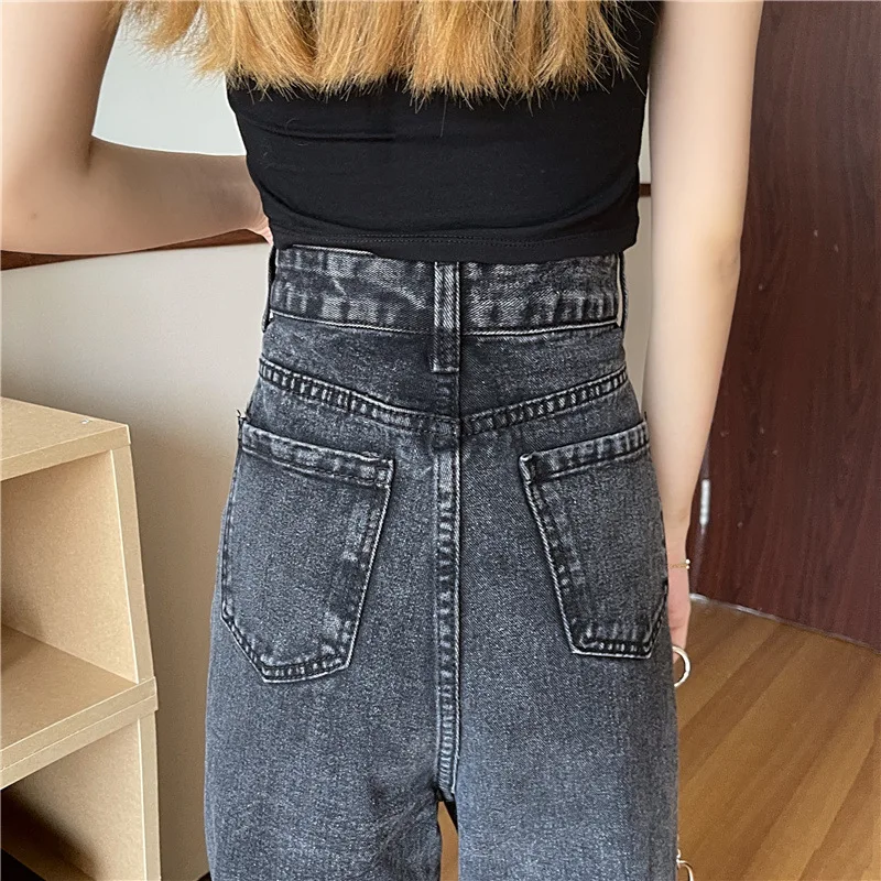

TIGENA High Waist Jeans Women Korean Cute Heart Print Loose Wide Leg Baggy Denim Pants Female with Pocket Trousers Women Lady