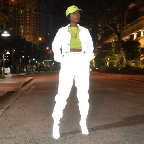 Новый женский сексуальный светоотражающий спортивный костюм уличная одежда