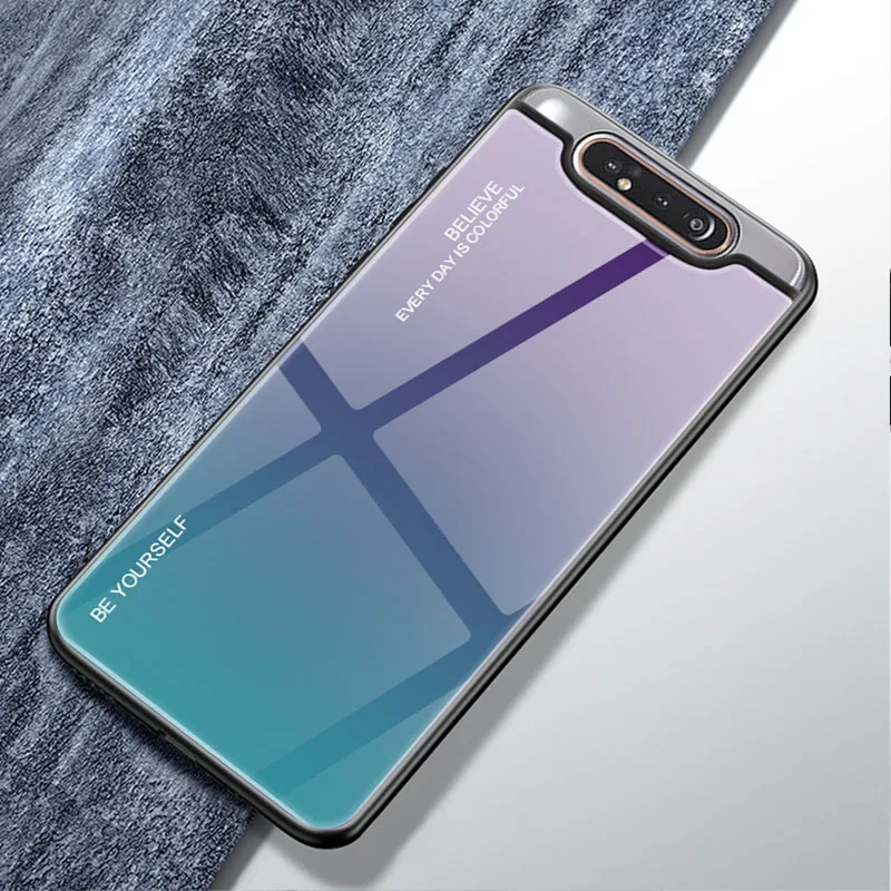 Color 04 Градиент закаленное Стекло Крышка для samsung Galaxy M10 M20 M30 A10 A20 A30 A40 A50 A60 A70 A80 A90 задняя крышка 100 шт./лот - Цвет: Color 04