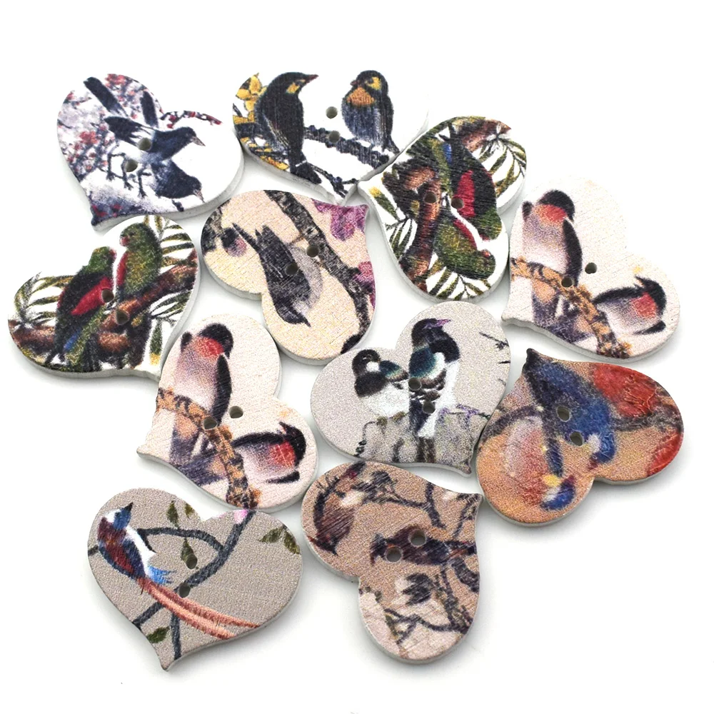 25 мм деревянные пуговицы в форме сердца для детской одежды 2 отверстия швейная